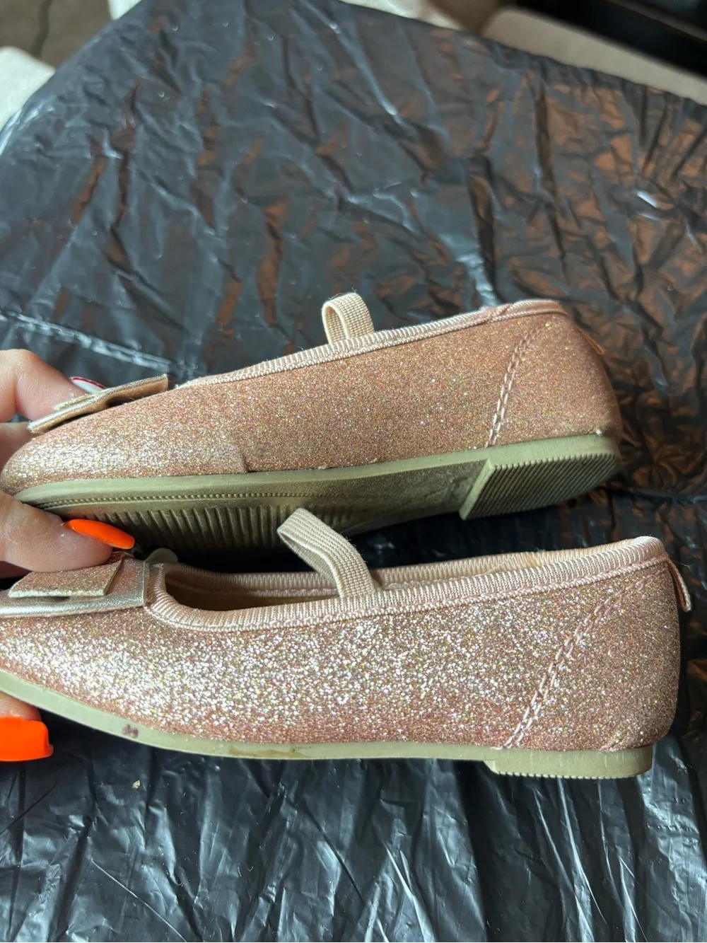 Carter's Rose Gold Glitter Bow Mary Jane Shoes Size 8 Event Sparkle Formal